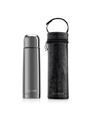 Miniland- Thermos deluxe silver con borsa isotermica